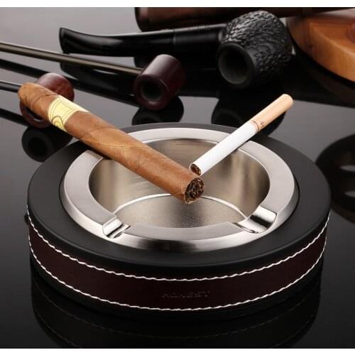 Honest Oval Shape Ashtray Golden & Silver Color Leather Metal Top Grade Luxury Cigarette Cigar Ash Tray Home Office Decoration