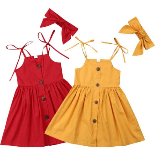 Children Summer Clothing Toddler Girls Princess Strap Dress + Headband Outfits Party Pageant Sleeveless Sundress Solid Gown