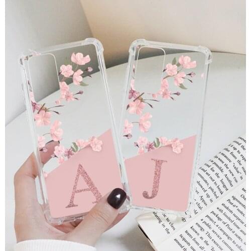For Huawei P30 Lite New Edition P20 P40 Mate 20 Lite E Pro P Smart 2021 Y7 Y6 Y9 2019 Honor 20 Flower Letters Clear Hard PC Case