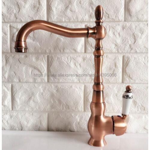 Basin Faucets Antique Red Copper Bathroom Sink Faucet 360 Degree Swivel Spout Single Handle Bath kitchen Mixer Taps Bnf424