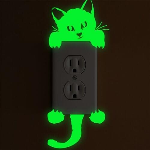 Funny cat switch luminous stickers home decor living room cartoon glow in the dark animals fluorescent wall sticker diy poster