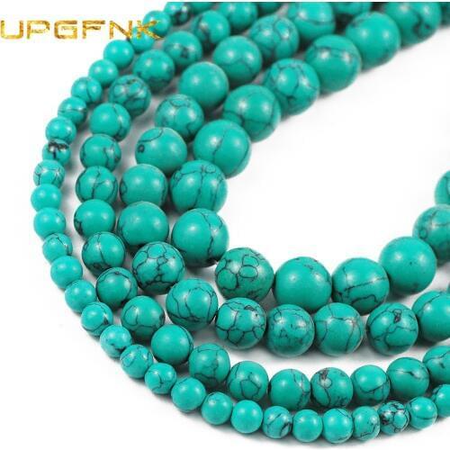 UPGFNK Natural Stone green Turquoises Round Loose spacers Beads For Jewelry Making DIY Bracelet Necklace 15'' Strand 6/8/10/12MM