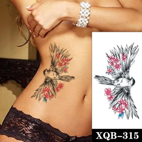 Waterproof Temporary Tattoo Sticker Black Swallow Red Flowers Design Fake Tattoos Flash Tatoos Arm Belly Body Art for Women Men