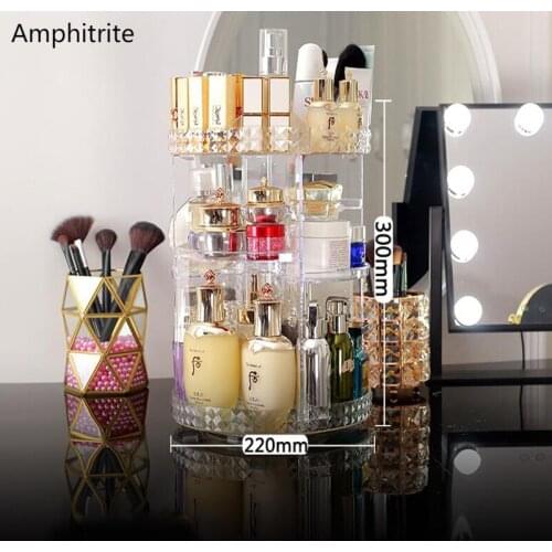 360 Degree Rotating Cosmetic Storage Box Make Up Organizer Cosmetics Storage Rack Mode Crystal Helps Display Stands High