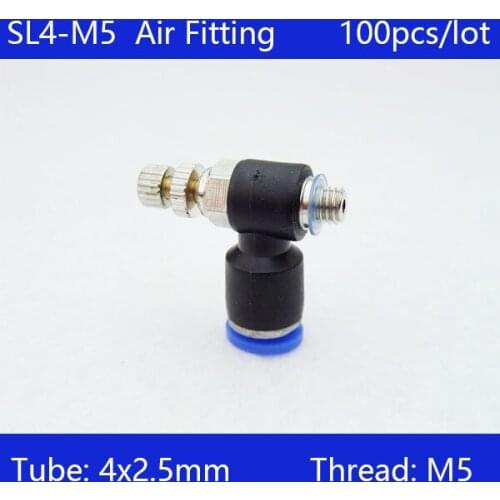 HIGH QUALITY 100pcs SL4-M5 Pneumatic Piping Speed Controller One Touch Fitting 4mm to M5 Male Thread