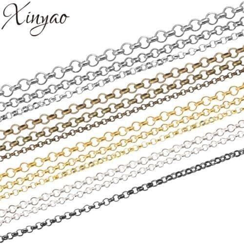 XINYAO 10m/lot Dia 2 3 3.8 mm Metal Necklace Chains Bulk Antique Bronze/Gold/Silver Color Rolo Chains For Jewelry Making F779