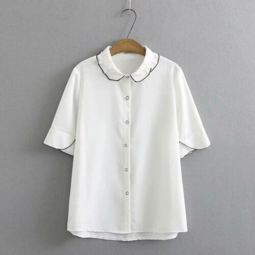 Plus size peter pan collar chiffon short sleeve women blouse 2021 NEW summer casual ladies white black shirts female tops