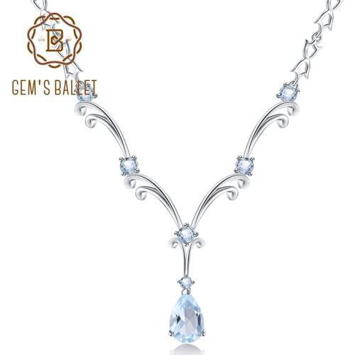 GEMS BALLET 5.31Ct Natural Sky Blue Topaz Gemstone Pendant Necklace for Women Luxury 925 Sterling Silver Vintage Fine Jewelry