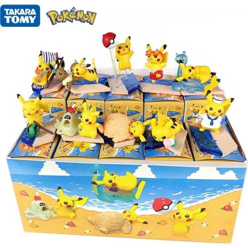 10Pcs/Set Pokémon Elf Blind Box Summer Scene Beach Pokemon Pikachu Hand Office Aberdeen Decoration Childrens Birthday Gift