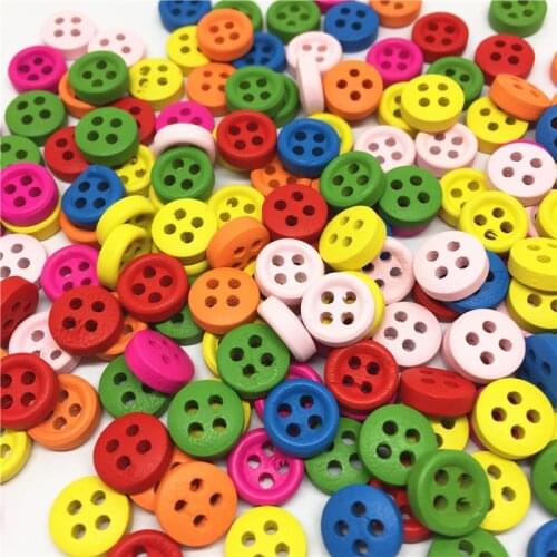 100pcs 9mm Mixed Round Wooden Buttons Scrapbooking Sewing Accessories 4 Holes DIY Button Crafts