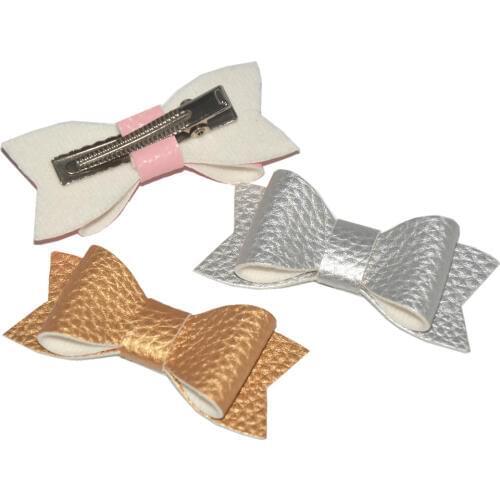 100 pcs/lot, 2.75" Synthetic Leather Bow hair clips , Faux leather hair bow barrette , hairbow clip