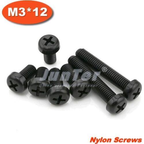 1000pcs/lot DIN7985 M3*12 Black Nylon Phillips Pan Head (Cross recessed pan head) Machine Screws
