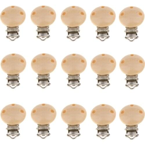 15Pcs Wooden Suspender Soother Pacifier Holder Dummy Clips For Babies
