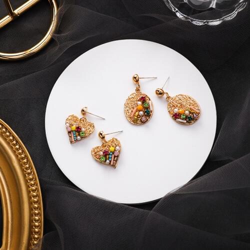 2019 Korea New Design Fashion Jewelry Personality Love Inlay Beads Earrings Gold Metal Drop Earrings for women gift