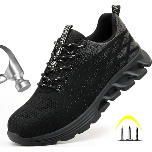 28/5000 Fly woven labor protection shoes, steel head for men and women, smash proof, puncture proof, safety shoes breathable we
