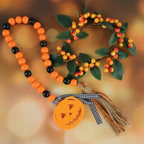 3pcs European Wood Bead Garland with Tassels Halloween Style Rustic Farmhouse Decor Beads Ornaments Kid Room Wall Hanging Decor