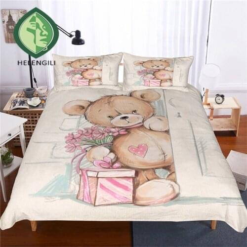HELENGILI 3D Bedding Set Teddy Bear Print Duvet Cover Set Lifelike Bedclothes with Pillowcase Bed Set Home Textiles #TED-06