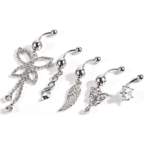 5pcs/set Fashion Personality Cute Butterfly Wing Star Dangle Navel Belly Button Rings for Women Body Piecing Jewelry