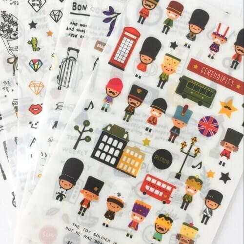 6 Sheet London Pairs Travel Journal Stickers Mini Soldier Scenic Spots Sticker DIY Cute Style Decorative Diary Kids Gift H6412