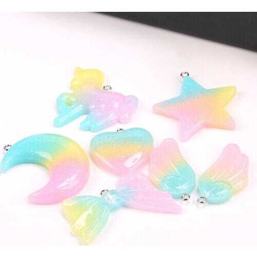 Colorful Glitter Resin Wings Bow Star Ornament Perfect for Pendants Keychain Parts Women Necklace Pendant Fits DIY Earrings 7Pcs