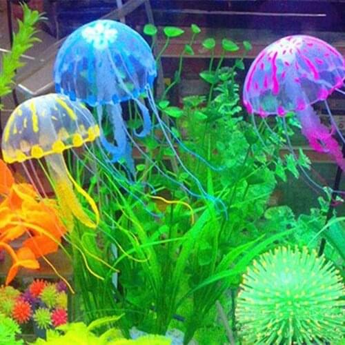 Aquarium Artificial Luminous Lionfish Tank Aquatic Landscape Silicone Jellyfish Fish Glow In Dark Underwater Ornament