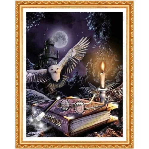 5D Diy Diamond Painting Cross Stitch Owl Animal Diamond Embroidery Magic Book Full Round Square Drill Kit Moon Castle Home Decor