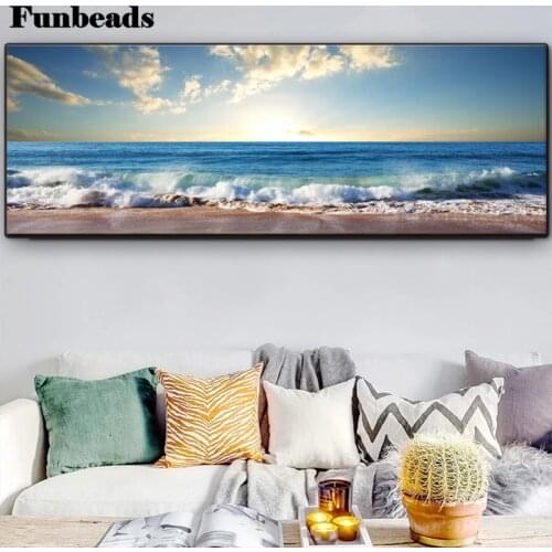 Large 5D DIY full square/round diamond painting natural scenery sea sunrise rhinestone embroidered diamond wall decor FF4992