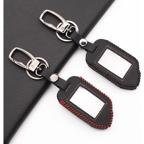 For Sher-khan Mobicar A Mobicar B Russian Version 2 Way Car Alarm System LCD Remote Fob Leather Key Chain Case Cover