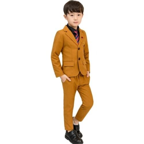 Flower Boys Jacket + Pants+Tie 3PCS Formal Suit School Kids Weddings Party Tuxedos Prince Boys Gentlemen Birthday Dress Costume