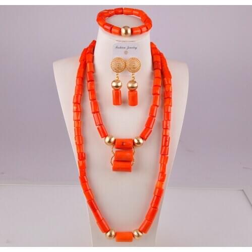 Elegant orange nigeria coral beads afrian coral necklace jewelry set for women