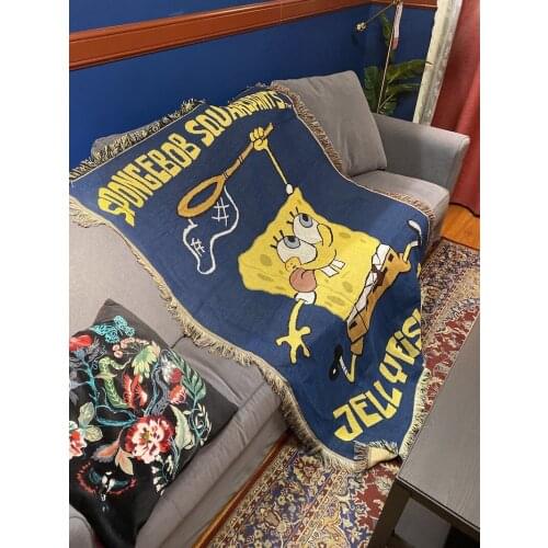 Cotton Woven Throw Blanket Sofa Towel Cotton Warm Slipcover Sponges Bob Tapestry