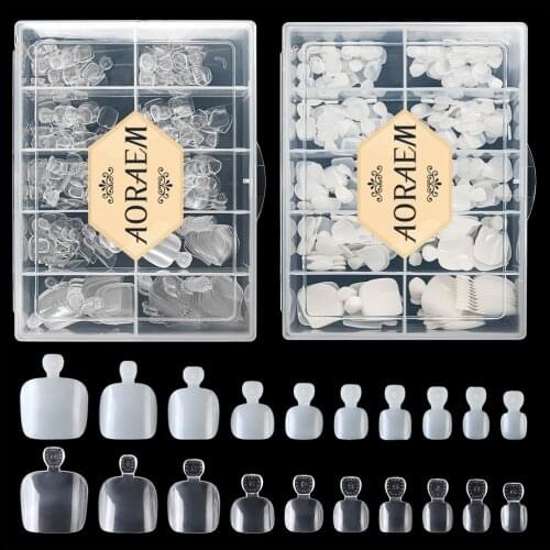 AORAEM False Toe Nails Tips 400pcs With Box Artificial Manicure Clear Natural Tip Acrylic Fake Toenail Nail Art DIY Design Salon