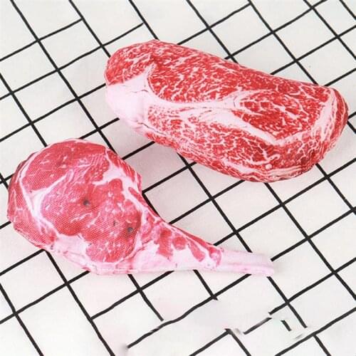 Kapmore 1pc Bite Resistant Dog Toy Squeaky Steak Shape Funny Interactive Stuffed Puppy Chew Toy Pet Teething Toy Pet Supplies