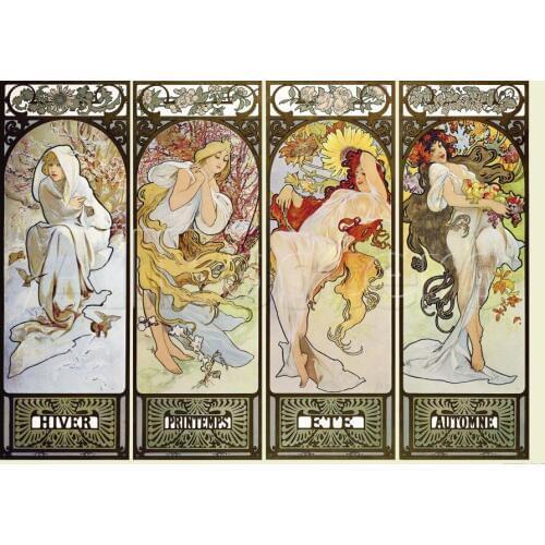 Oil painting reproduction for living room The Four Seasons arts by Alphonse Mucha Canvas art hand painted high quality