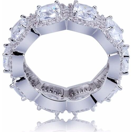 New Fashion Hip Hop Bling Ice Out Charms 1 Row Cubic Zirconia Rings Color Brass Rings For Men Women Jewelry Luxury Cincin