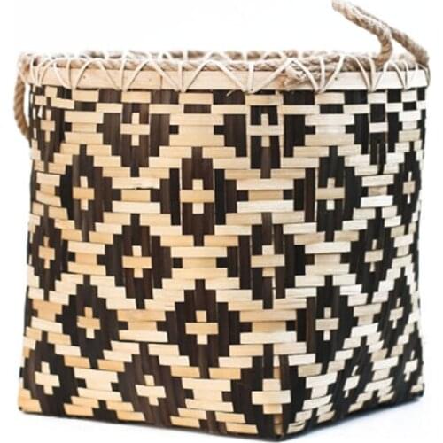 Storage Baskets Large Capacity African Element Handmade Bamboo Storage Bucket Rattan Hanging Flower Pot Dirty Laundry Hamper