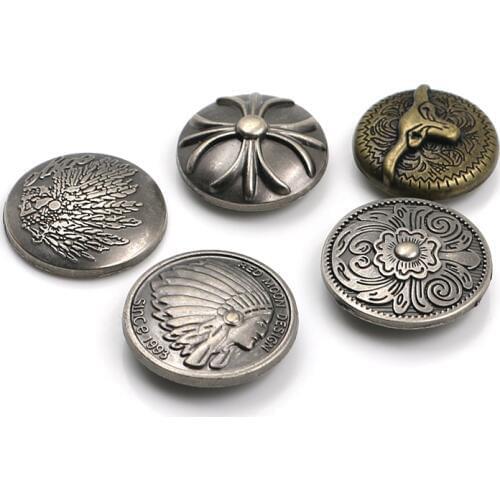 Retro round embossed metal button wealth cloth button handmade luggage accessories diy hit nail with screw decorative buckle