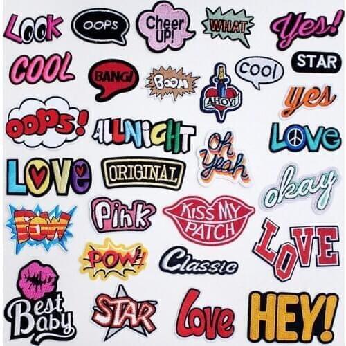 COOL OOPS POW LOVE DIY Cloth Badges Mend Decorate Patch Jeans Bag Hat Clothes Apparel Sewing Decoration Applique Patches