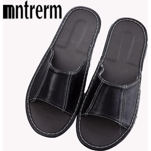 Mntrerm 2020 New Genuine Leather Women Non-slip Sleepskin slippers Spring Home Slippers High Quality Men Shoes Home Floor Shoe