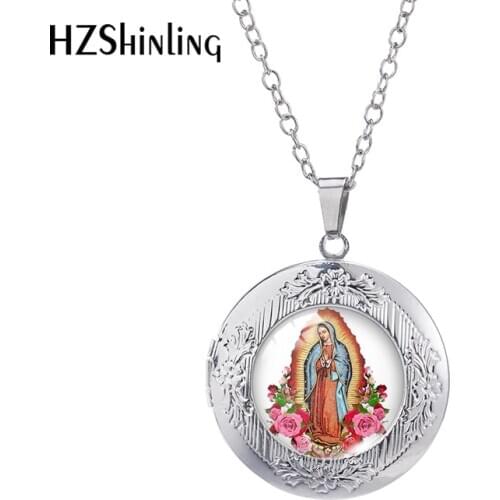 Our lady of guadalupe Virgin Mary Pattern Fashion Photo Locket Necklace Glass Cabochon Pendants Necklace Jewelry