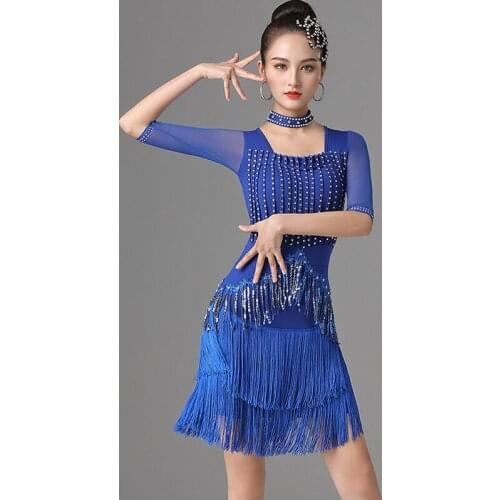 Fashion Latin Dance Professional Competition Dress Rhinestone Tassel ChaCha Dancing Performance Clothes Practice Wear VDB3804