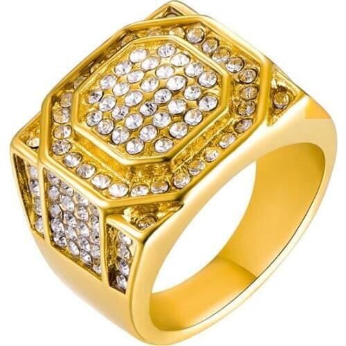 Stainless Steel Geometric Diamond Gold Mens Hip-Hop Rock Ring Titanium Steel Jewelry