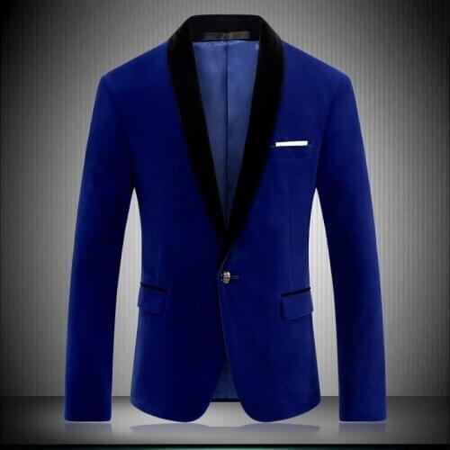 Men Blazer Gentleman Velour Slim Fit Mens Velvet Blazers Casual Suit Jacket Prom Stage Youth Clothing Large Size M- 4XL 8670