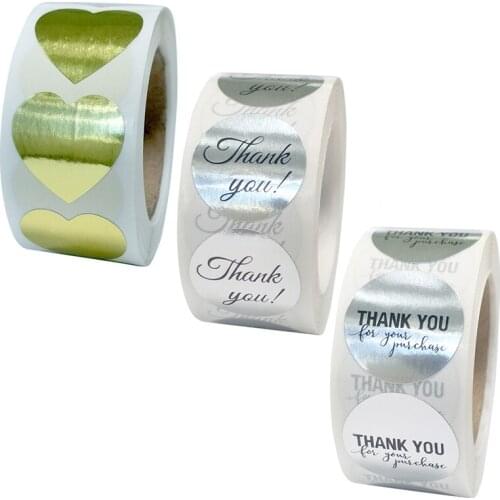 2.5cm Thank You Sealing Label Round Silver/Gold Packaging Sticker Handmade Foods Decoration Stickers Business Supplies 500Pcs