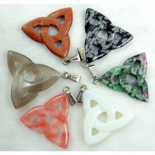 Wholesale 6Pcs Latest styles Natural stone pendants charms Triangle board opal Agates Roses Quartz Malay jades for diy jewelry