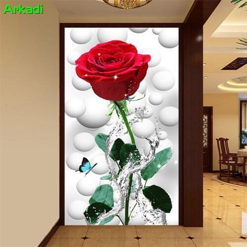 Custom Photo Mural Modern Fashion 3D Butterfly Water Rose Flower Plant Wallpaper Entrance Tent Aisle Background Wall Decorative