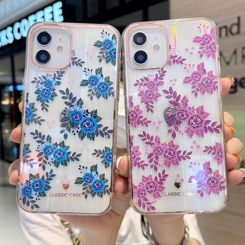 Colorful Phone Cases for iPhone 12 11 Pro Max XS X XR SE 2020 7 8 Plus Back Cover Gradient Aurora Flower TPU Shockproof Coque