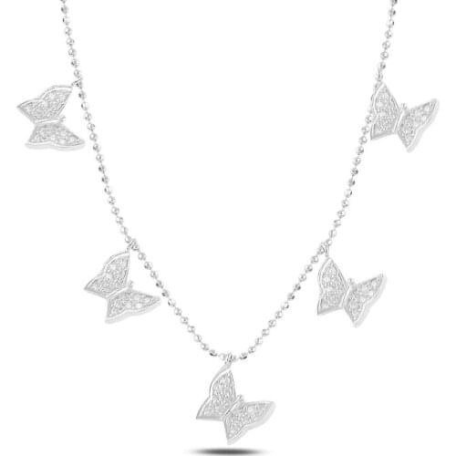 Silver 925 Sterling Butterfly Zircon Dangle Necklace