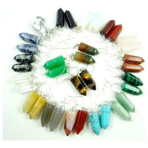 Natural stone Quartz Crystal tiger eye Turquoises Hexagonal column earring pendant for diy Jewelry making earring Accessories