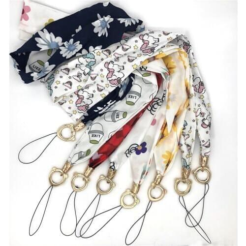 Personality Chiffon Wide Flower Lanyard For AirPods Key ID Card Gym Phone with USB Badge Holder Unicorn DIY Lanyard